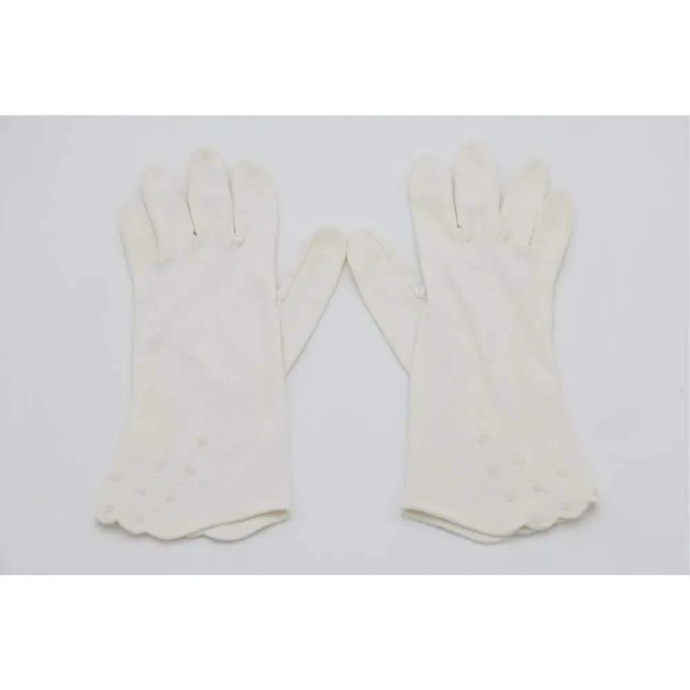 Vintage Hand Beaded White Dress Gloves Scalloped Wrist Bridal 9.5”